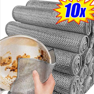 10pcs Magic Cleaning Cloth Thickened Double-sided Metal Steel Wire Rags Kitchen Dish Pot Washdishing Cloths Towel Clean Tools