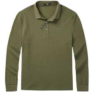 Jeep | Jeep Mens Long Sleeve Polo Shirt Pure Color Autumn Fashionable Space Cotton Skin-friendly Turn-down Collar Outerwear
