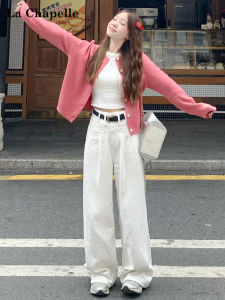 High Waist Wide Leg Denim Jeans Womens Loose Fit Slimming Folded Hem Floor-Length Pants Casual Style Pocket Detail