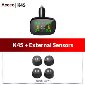 ACCEO TPMS Tire Pressure Monitoring System with Internal External Sensors 4 Sensors Cigarette Lighter Power Auto Security Alarm