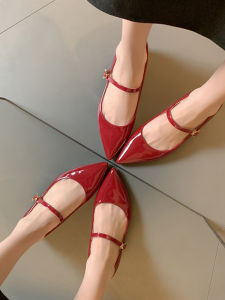 Mary Jane French Strap Pointed Toe Flat Heel Commuter Versatile Small Size Flat Bottom Single Shoes Womens Fashion Shoes