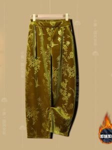 Thickened Fleece Lined High Waist Velvet Casual Pants Women Winter Outdoor Wear Wide Leg Pocket Detail Straight Cut Trousers