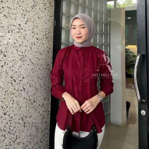 Difa top long slevee atasan wanita katun poplin