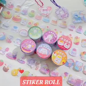 STIKER ROLL STICKER STATIONARY DIY LUCU MOMO HOLOGRAM KAWAII BUNNY