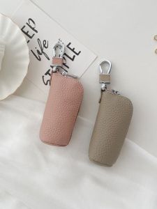Túi Đựng Chìa Khóa Bằng Da PU Mềm Màu Trơn Hình Tròn Cho Thanh Thiếu Niên Khóa Kéo Túi Đựng Chìa Khóa Đa Năng Cho Nam Và Nữ