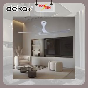 DEKA+ Heli 56" DC Motor Ceiling Fan 5 Blades 14-Speed Remote Control with Turbo Function - Titanium Black/Swan White Wood