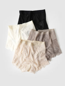 กางเกงชั้นในลูกไม้เซ็กซี่สำหรับผู้หญิง ทรงสามเหลี่ยม ขอบลูกไม้บาง กางเกงชั้นในเอวสูง สองชั้น ระบายอากาศได้ดี แห้งเร็ว ไนลอน สีพื้น