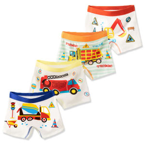 Multipack Cotton Boy Boxer Brief Fun Excavator Pattern Kids Boxers Breathable Soft Children Underwear For 3-12 Years Old