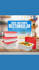 Microwavable Rectangular Food Container with Red Lid