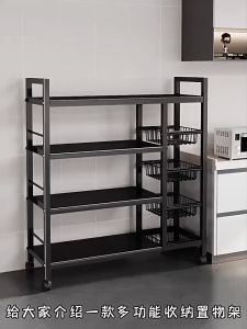 New 3-Tier Stainless Steel Kitchen Organizer with Casters Space-Saving Microwave Oven Rack and Vegetable Storage Baskets