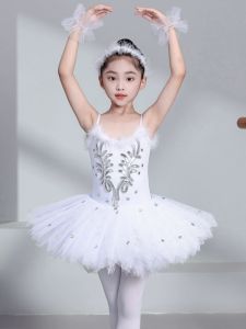 Childrens Ballet Skirt Performance Costume White Puffy Sleeve Swan Girls Performance Dress Cotton Polyester Blend Fresh Style