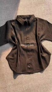 Kemeja Lunar Stripe Fitted Body Atasan Wanita Salur Matt Semiwoll Terbaru