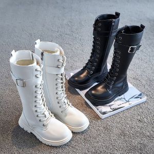 Fashionable Martin Boots for Girls High-Tube Winter Shoes Childrens Footwear Korean Style round Toe Flat Heel Rubber Sole