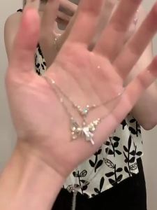Y2K Crystal Butterfly Pendant Necklace Women Light Luxury Egirl Punk Heart Grunge Clavicle Chain Fashion Jewelry Party Gift 2023