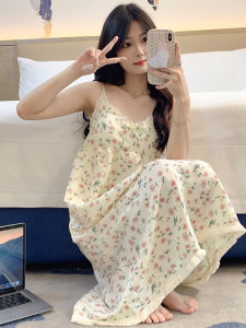 Váy Ngủ Mùa Hè Bằng Vải Cotton Dệt Kim Cho Nữ Váy Dây Dáng Rộng Mỏng Có Đệm Ngực Mặc Ở Nhà Mặc Ngoài Trời
