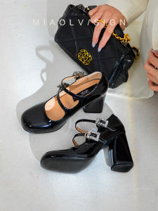 เรียบหรู รองเท้า Mary Jane นิ้วเท้ากลมสําหรับผู้หญิงส้นหนาและแบบสวม ดีไซน์ ฤดูใบไม้ผลิ รองเท้าส้นสูงแฟชั่นรองเท้าเดี่ยว