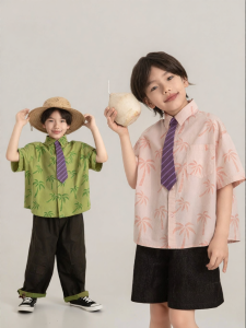 Striped Collar Tie Cool Summer Boys Shirt