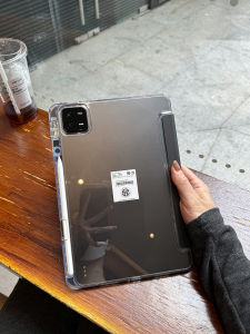 Acrylic Transparent Hard Shell Protective Case for Xiaomi Tablet 7 Redmi 12.1 Rotatable Pen Slot Three-Fold Computer Cover Full Edge Protection