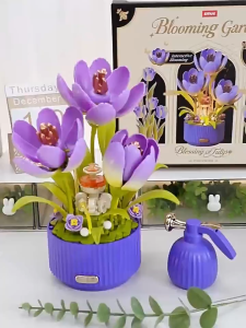 EMUE Block EM0107 Blooming Garden Blessing Of Tulip Eternal Flower With Light Gift Decoration Building Brick Toy