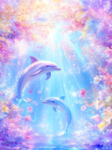 Huacan Full Square Round Diamond Painting Dolphins Flower Diamond Mosaic Animal New Collection Wall Decor