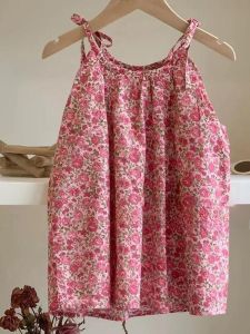 สไตล์เกาหลี เด็กผู้หญิง ฤดูร้อน เดรสลายดอกไม้สีแดง เสื้อกั๊กผ้าคอตตอน กระโปรง เด็กทารก ชุดเจ้าหญิง เสื้อผ้าเด็ก Pure ผ้าฝ้าย Sundress