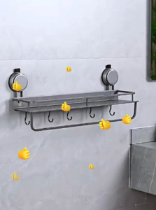 MEIDOO ชั้นวางห้องน้ำ ชั้นเก็บของแบบถ้วยดูด ชั้นวางติดผนัง ชั้นใส่ของแบบถ้วยดูด การติดตั้งแบบไม่ต้องเจาะรู