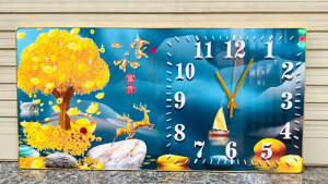 Tranh đồng hồ tráng gương cành hồng mặt mica sáng bóng kèm đinh