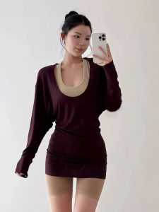 เสื้อยืดคอกลมแขนยาวทรงสลิมฟิตสำหรับออกกำลังกาย โยคะ เทรนด์แฟชั่น ป้องกันหุ่นยนต์ ดูดซับเหงื่อ ระบายอากาศได้ดี สำหรับผู้หญิง