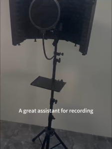 ชุดฟิลเตอร์ไมโครโฟนสตูดิโอพร้อมขาตั้งแบบปรับระดับความสูงได้ กระจกกันเสียงแบบพับได้สำหรับบันทึกเสียง พ็อดคาสท์