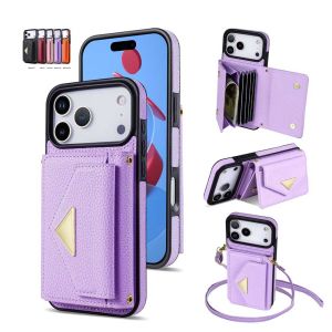 Crossbody Wallet Leather Case For iPhone 18 Pro Max 17 Air 16E 15 Plus 14 Accordion Multi Card Slots Detachable Lanyard Kickstand Shockproof Protective Phone Cover