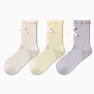 HAPPYLEMON | Summer Thin Ballet Style Womens Socks With Butterfly Knot Mid-Calf Long Miu Stackable Cotton Blend Moisture Wicking Socks