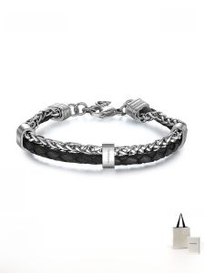 Brosway Luxury Contrast Color Leather Titanium Steel Bracelet Mens Birthday Gift Husband Personalized Hand Jewelry