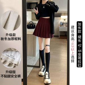 High Waist A-Line Mini Skirt Red Woolen Pleated Womens Autumn Winter Spring Fashionable Elegant Standard Fit Short Skirt