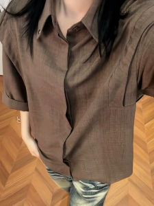 Áo Nam Tay Ngắn Mùa Hè Có Khóa Cài Đính Đinh Phong Cách Vải Linen Cổ Điển