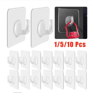 1/5/10Pcs Kitchen High Load-bearing Hole-free Traceless Hook Bathroom Transparent Strong Adhesive Storage Hanger