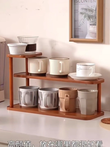Three-tier bamboo desktop shelf retro style cup holder/storage rack for entryway.