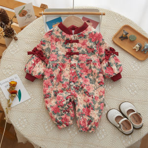 Autumn Winter Baby Clothes Fleece Lined Romper New Year Visiting Outfit One Year Old Baby Ceremony Dress Cold Weather Crawling Suit