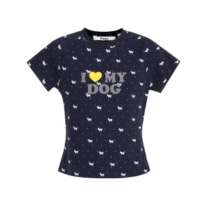 Fano Slim Fit Short Sleeve T-Shirt Womens Print Love Heart Spring New Style Korean Style Cotton Polyester Elastic Fiber