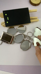 Elbbkg Round Heart Oval Square Shape Double Sided Cosmetic Mirror Metal Folding Keychain Makeup Mini Mirror