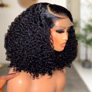 Mái Tóc Giả Lưới Ren Sóng Nước Tự Nhiên 13x4 Kiểu Bob Xoăn 16 Inch Dành Cho Nữ Đã Được Tỉa Sẵn Lưới Ren Thụy Sĩ Trong Suốt Tóc Người Ngắn