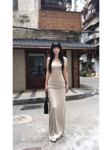 ชุดเดรสยาวไม่สมมาตรแขนกุดผ้าฝ้ายผสมคอวีไม่มีซิปฤดูร้อนใหม่ ชุดเดรสยาวสองชิ้นสำหรับผู้หญิง ชุดเดรสยาวฤดูร้อน