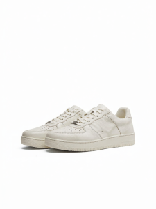 DESAI | Breathable Pure Color Sheepskin Leather Thick Sole White Sneakers