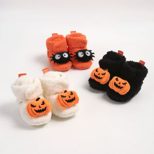 Halloween Pumpkin Baby Booties Slippers Infant Boys Girls Dress Shoes Newborn Crib Shoes Winter Footwear First Walkers Prewalker