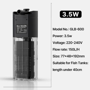 Aquarium Fish Tank Filter 4 in1 Water Purification Circulation Pump Small Built-in Submersible Pump Silent