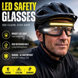 COB Headlamp Glasses Rechargeable LED Headlight Light Up Eyeglasses Dual Beam Safety Goggles Night Running Cycling Fishing