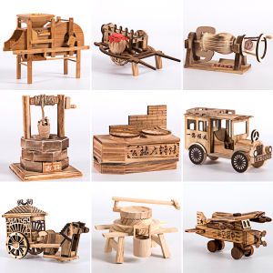 Bamboo Wood Crafts Decoration Windmill Agricultural Tools Model Artificial Office Desk Home Furnishings Kids Toys
