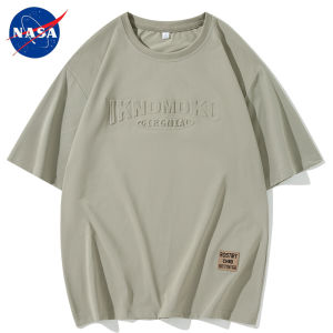 NASA Mens Short Sleeve T-Shirt Summer Thin Loose round Neck Fashionable American Brand Casual Top Polyester Fiber Antibacterial