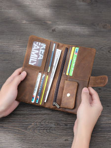 Ví Da Bò Nguyên Chất Thủ Công Retro Cho Nam Có Nhiều Khe Cắm Thẻ Dung Lượng Lớn Túi Xách Dài Có Khóa Kéo Ví Da Bò Nguyên Chất