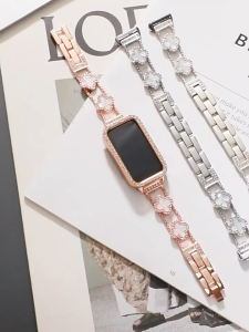 Huawei Band 10 9 8 Four-leaf clover Fritillary Metal Diamond Bling Strap for Huawei 10 9 8 With case
