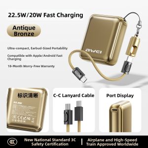 Awei | Portable Fast Charging Power Bank With Metal Body Suitable for Air Travel
